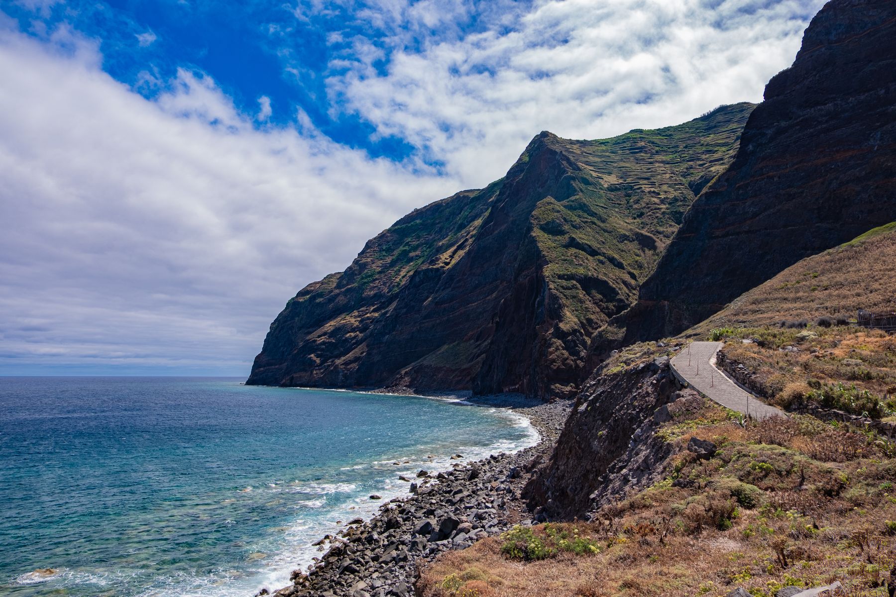 Madeira’s coastal cliffs meeting the blue Atlantic